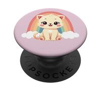 Cute Cat with Rainbow and Clouds - Adorable Kawaii Style PopSockets Adhesive PopGrip