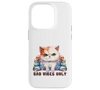 Cute Cat with Skulls Design Bad Vibes Only Case for iPhone 14 Pro