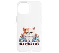 Cute Cat with Skulls Design Bad Vibes Only Case for iPhone 15