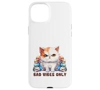 Cute Cat with Skulls Design Bad Vibes Only Case for iPhone 15 Plus