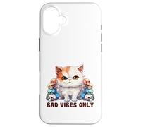Cute Cat with Skulls Design Bad Vibes Only Case for iPhone 16 Plus