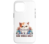 Cute Cat with Skulls Design Bad Vibes Only Case for iPhone 16 Pro Max