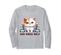 Cute Cat with Skulls Design Bad Vibes Only Long Sleeve T-Shirt