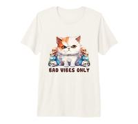 Cute Cat with Skulls Design Bad Vibes Only Premium T-Shirt