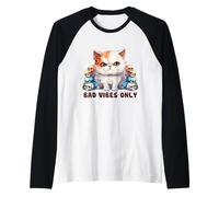 Cute Cat with Skulls Design Bad Vibes Only Raglan Baseball Tee
