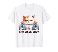 Cute Cat with Skulls Design Bad Vibes Only T-Shirt