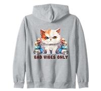 Cute Cat with Skulls Design Bad Vibes Only Zip Hoodie
