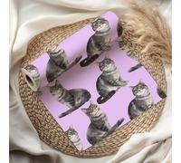 Cute Cat Wrapping Paper Sheet, Grey Tabby Cats, Perfect for Cat Lovers, Birthdays, Pet Gifts & Kids Parties - W101 (Lilac, Large Sheet - 58 x 85cm / 22.8" x 33.4" inches)