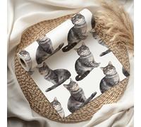 Cute Cat Wrapping Paper Sheet, Grey Tabby Cats, Perfect for Cat Lovers, Birthdays, Pet Gifts & Kids Parties - W101 (White, Small Sheet - 30 x 40cm/ 11.8" x 15.7" inches)