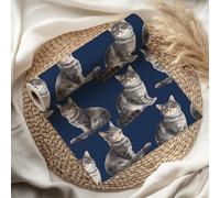 Cute Cat Wrapping Paper Sheet, Grey Tabby Cats, Perfect for Cat Lovers, Birthdays, Pet Gifts & Kids Parties - W101 (Navy, Large Sheet - 58 x 85cm / 22.8" x 33.4" inches)