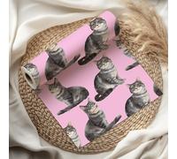 Cute Cat Wrapping Paper Sheet, Grey Tabby Cats, Perfect for Cat Lovers, Birthdays, Pet Gifts & Kids Parties - W101 (Light Pink, Small Sheet - 30 x 40cm/ 11.8" x 15.7" inches)
