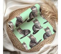 Cute Cat Wrapping Paper Sheet, Grey Tabby Cats, Perfect for Cat Lovers, Birthdays, Pet Gifts & Kids Parties - W101 (Mint, Medium Sheet - 42 x 58cm / 15.7" x 22.8" inches)