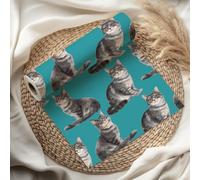 Cute Cat Wrapping Paper Sheet, Grey Tabby Cats, Perfect for Cat Lovers, Birthdays, Pet Gifts & Kids Parties - W101 (Teal, Medium Sheet - 42 x 58cm / 15.7" x 22.8" inches)