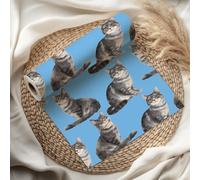 Cute Cat Wrapping Paper Sheet, Grey Tabby Cats, Perfect for Cat Lovers, Birthdays, Pet Gifts & Kids Parties - W101 (Cornblue, Medium Sheet - 42 x 58cm / 15.7" x 22.8" inches)