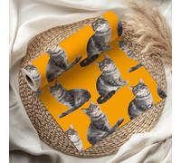 Cute Cat Wrapping Paper Sheet, Grey Tabby Cats, Perfect for Cat Lovers, Birthdays, Pet Gifts & Kids Parties - W101 (Orange, Small Sheet - 30 x 40cm/ 11.8" x 15.7" inches)