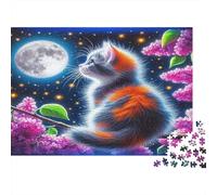 Cute Cat1000 Pieces Jigsaw Puzzle Cat Moon Blossoms Puzzle for Adults Kids Challenge Decompression Creativity 70x50cm/1000pcs