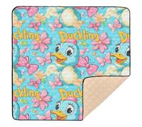 Cute Catoon Duck Blue Flower Soft Foam Baby Playmat for Floor Cozy Breathable Foldable Baby Play Tummy Time Mat for Babies Infants Toddlers, 50'' x 50''para juegos de