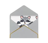 Cute Catoon Raccoon Print Horizontal Gold-Edged Pearl Greeting Card W/Envelope-Holiday,Birthday,Anniversary,Party(2pcs)
