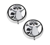 Cute Catoon Raccoon Print Pill Box 3 Compartment Medicine Pill Case,Portable for Pocket Or Purse Pill Organizer Decorative Metal Medicine Vitamin Organizer Unique Gift