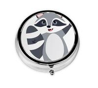 Cute Catoon Raccoon Print Pill Box for Pocket Round Pill Box 3 Compartment Decorative Portable Travel Pill Holder Tablet Vitamin Organizer Mini Pill Case(2pcs)