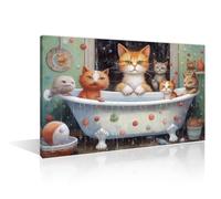Cute Cats Bathe in Bathtub Pictures Canvas Painting Wall Art 1 Panels Bathtub Animal Cats Bathroom Wall Art Cats Abstract Painting Posters & Prints Framed Gallery-Wrapped Ready to Hang (12"Wx18"H)
