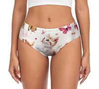 Cute Cats Butterfly Floral Print Women'S Briefs Breathable Soft Underwear Stretch Bikini Lady Panties Xs-4xl