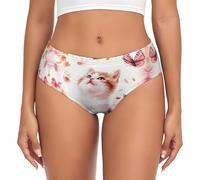 Cute Cats Butterfly Floral Print Women'S Briefs Breathable Soft Underwear Stretch Bikini Lady Panties Xs-4xl