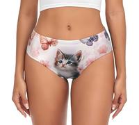Cute Cats Butterfly Floral Print Women'S Briefs Breathable Soft Underwear Stretch Bikini Lady Panties Xs-4xl