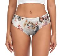 Cute Cats Butterfly Floral Print Women'S Briefs Breathable Soft Underwear Stretch Bikini Lady Panties Xs-4xl