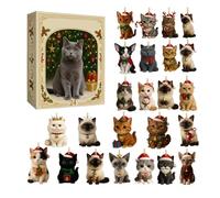 Cute Cats Christmas Countdown Calendar, Cat Lovers , 24 Different Breeds Acrylic Cat Calendar, Adorable 2D Acrylic Kitten Pendant, Holiday Countdown for Christmas Tree