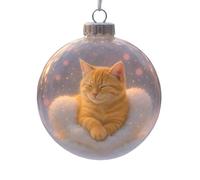 Cute Cats Christmas Hanging Ornaments, 8cm Winter Cat Collection PVC Christmas Ornaments, 3D PVC Clear Baubles with Snow Scene, Holiday Tree Decorations (Gold)