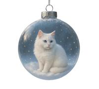Cute Cats Christmas Hanging Ornaments, 8cm Winter Cat Collection PVC Christmas Ornaments, 3D PVC Clear Baubles with Snow Scene, Holiday Tree Decorations (White)