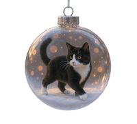 Cute Cats Christmas Hanging Ornaments, 8cm Winter Cat Collection PVC Christmas Ornaments, 3D PVC Clear Baubles with Snow Scene, Holiday Tree Decorations (Black White)