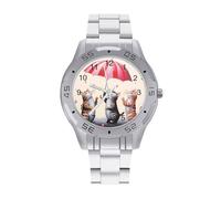 Cute Cats Dancing with Umbrella Men's Business Watch Fashion Stainless Steel Wristwatches Custom Easy Read Watches for Women