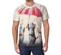 Cute Cats Dancing with Umbrella Men's T-Shirts Classic Short Sleeve Crew Neck Tee Summer Casual Tops Graphic 6XL