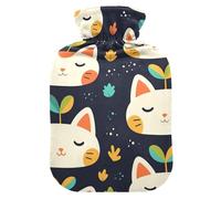 Cute Cats Face with Grass Hot Bottle Water Bag with Soft Cover, 2L Hot Compress for Tummy Warmer