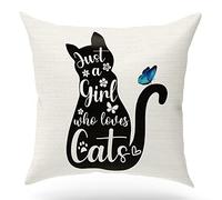 Cute Cats Gifts, Cats Lover Gifts, Just a Girl Who Loves Cats, Cotton Linen Pillows Cover Case for Sofa Bedroom Couch Office Decor, 18x18 inch(GMS80)