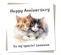 Cute Cats Happy Anniversary Card - To My Special Someone - Kitten Card For Husband From Wife or For Wife From Husband, Girlfriend, Boyfriend - Made in UK