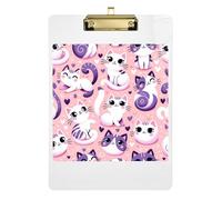 Cute Cats Hearts Clipboard Acrylic Decorative Clipboards A4 Standard Size Clip Board with Low Profile Metal Clip for Nurses, Lawyers, Doctor Offices 12.5 x 9 Inches