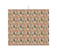 Cute Cats in A Variety of Colors Print Absorbent Dish Drying Mat for Kitchen Countertop Pad Non-Slip Foldable Reusable