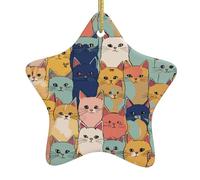 Cute Cats In A Variety Of Colors Print Christmas Tree Ceramic Hanging,Christmas Tree Print Holiday Pendant Ornament