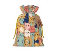 Cute Cats In A Variety Of Colors Print Drawstring Pouches For Gifts,Reusable Fabric Gift Bags,For Holiday And Party Presents