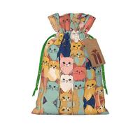 Cute Cats In A Variety Of Colors Print Drawstring Pouches For Gifts,Reusable Fabric Gift Bags,For Holiday And Party Presents