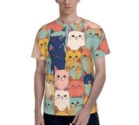 Cute Cats in a Variety of Colors Print Men Short Sleeve Crew Neck T-Shirt Stylish Casual Summer Various Occasions Wear Black