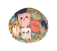Cute Cats in a Variety of Colors Print Reusable Double Layers Shower Cap, Bathing Shower Caps Women Large Shower Caps