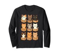 Cute Cats in Cardboard Boxes Funny Cat 2025 Kawaii Kittens Long Sleeve T-Shirt