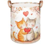 Cute Cats Love Heart Tree Laundry Hamper with Handles, Waterproof Oxford Fabric Clothes Basket Large Collapsible Dirty Clothes Organizer for Bathroom Bedroom Closet Nursery