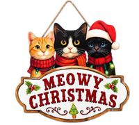 Cute Cats Merry Christmas Sign Wood Meowy Christmas Door Decorations 30 cm | Christmas Decorations Indoor Outside, Cat Xmas Wreaths For Front Door, Snowflake Xmas Tree Wall Plaque