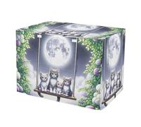 Cute Cats Moon Green Windproof Dog Crate Covers Easy to Install Pet Kennel Cover with Mesh Windows Small