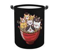 Cute Cats On A Ramen Bowl Funny Laundry Baskets Collapsible Waterproof Clothes Hamper Storage Bins with Handles 13.8"x13.8"x17.3" 17.3"x17.3"x17.3"